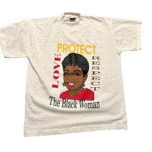 Rare 90s Vintage Black History Respect Women Cotton Graphic T-Shirt